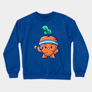 Cute Carrot Lifting Barbell Cartoon Crewneck Sweatshirt